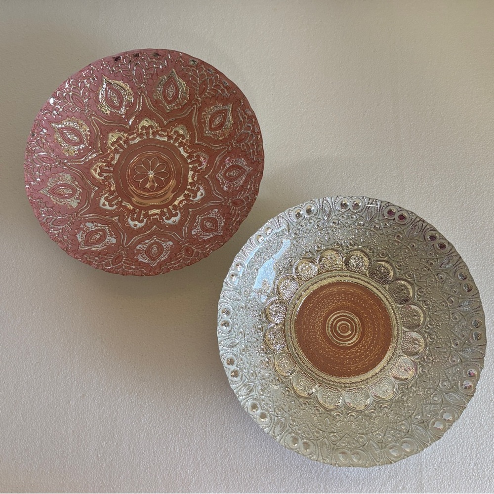 Azzurra Turkish Pink and Silver Glass Decorative Bowl Plate